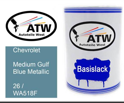 Chevrolet, Medium Gulf Blue Metallic, 26 / WA518F: 500ml Lackdose, von ATW Autoteile West.